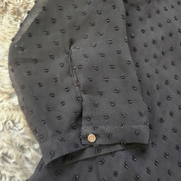 New York & Company Long Sleeve Sheer Black Swiss Dot Blouse Women's Size XS - Picture 3 of 12